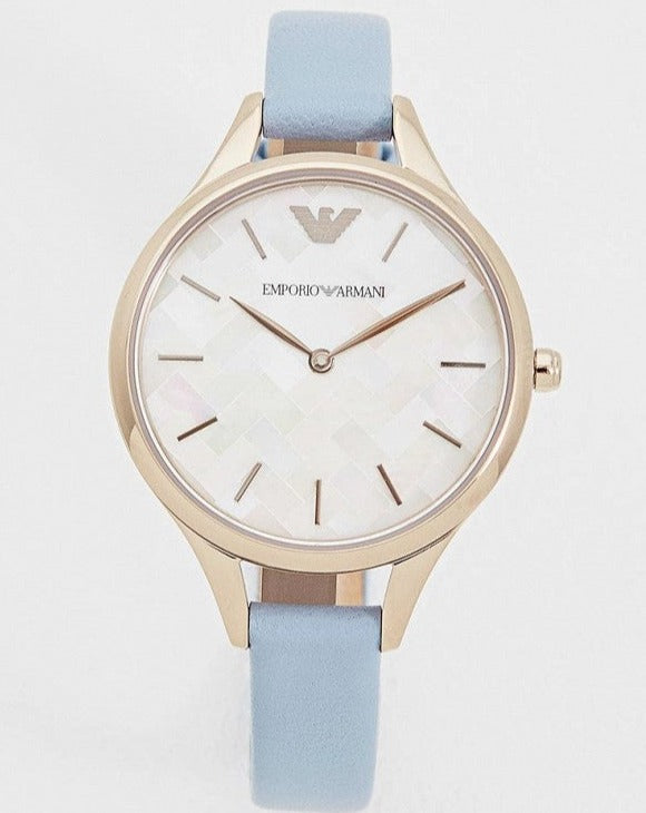 Emporio Armani Aurora Quartz Mother of Pearl White Dial Blue Leather Strap Watch For Women - AR11109 - Image 6